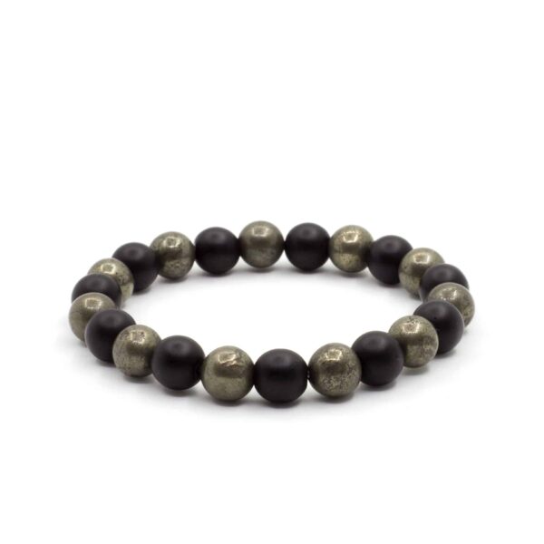 I am protected & abundant - Pyritt og onyx krystall armbånd