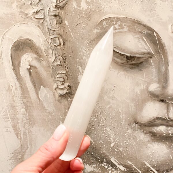 Healing Selenittstav rund ca 15 cm spiss