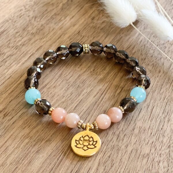 Protection & Truth - Røykkvarts krystall armbånd m/Lotus