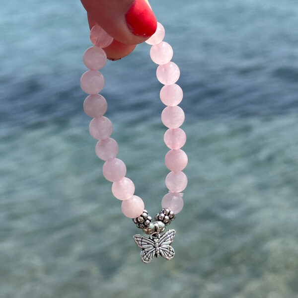 Self love - Rosenkvarts krystall armbånd m/sommerfugl anheng