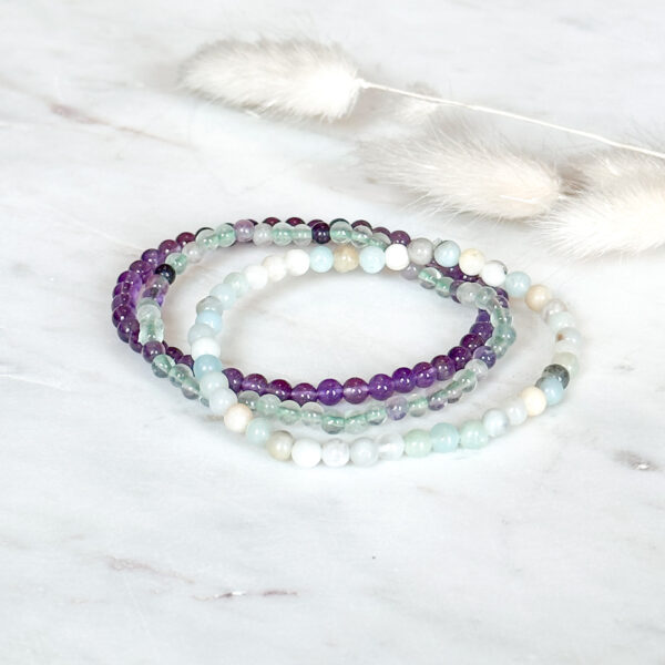 I am a symbol of balance and stability - ametyst, amasonitt og fluoritt krystall armbånd 19cm
