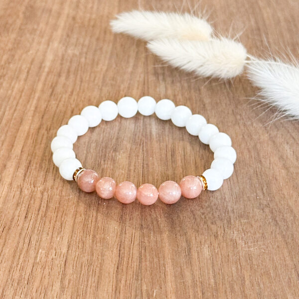 The Divine feminine - Solsten og hvit månesten krystall armbånd 8mm