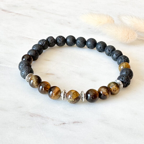 Power - Tigerøye og lava armbånd for menn