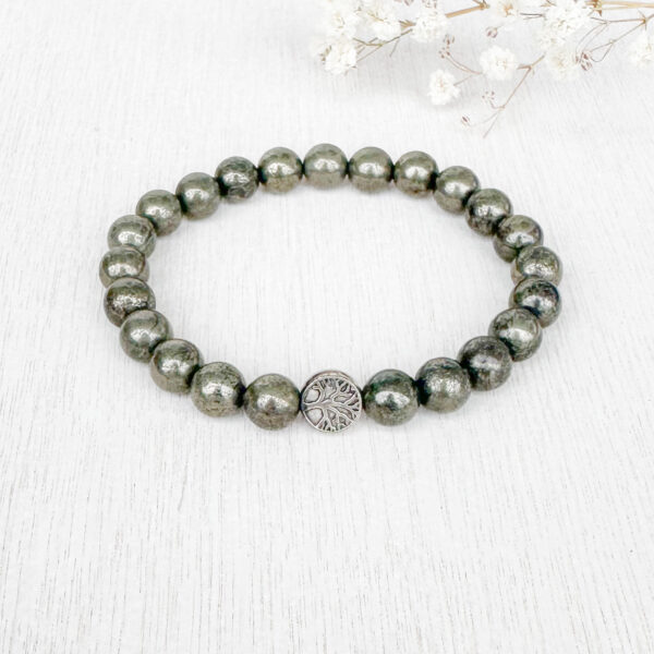 Protection & abundance - Pyritt krystall armbånd 8mm med livets tre